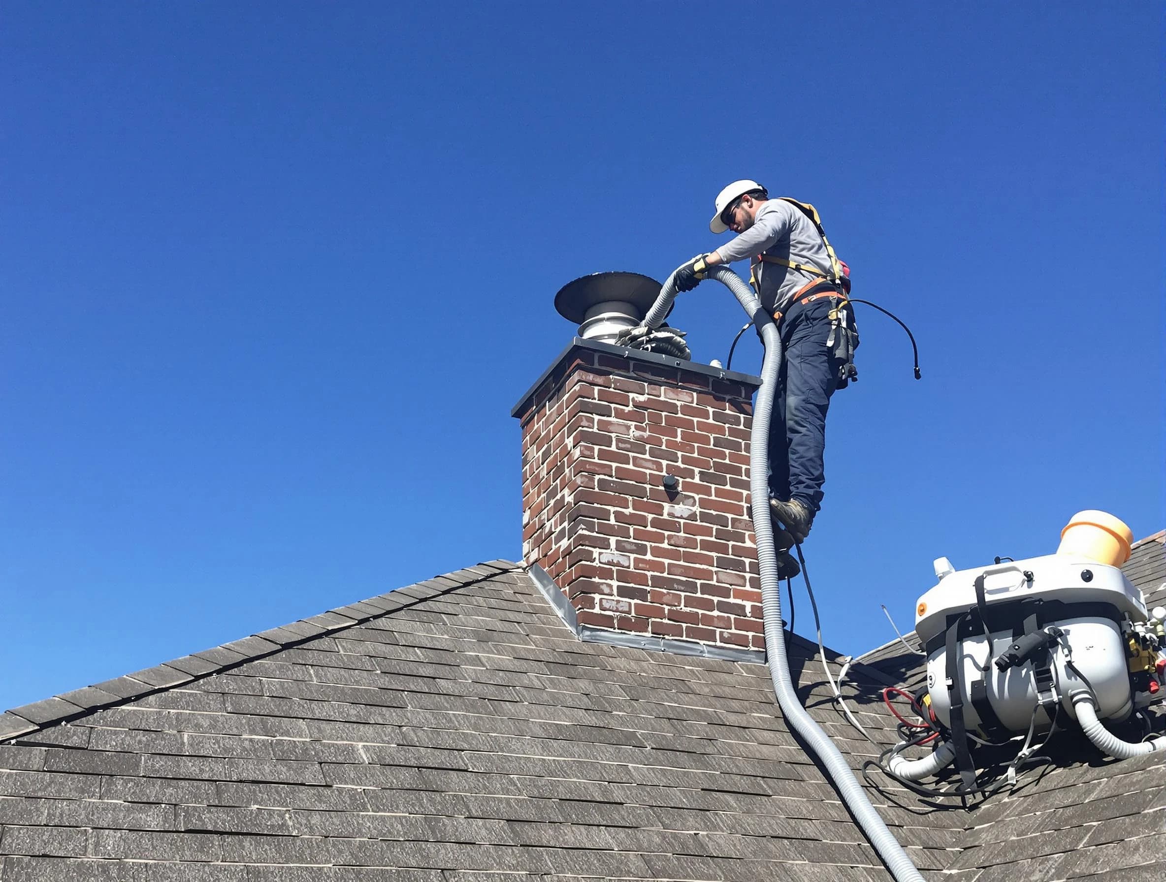 Dedicated Dacono Chimney Sweep team member cleaning a chimney in Dacono, CO