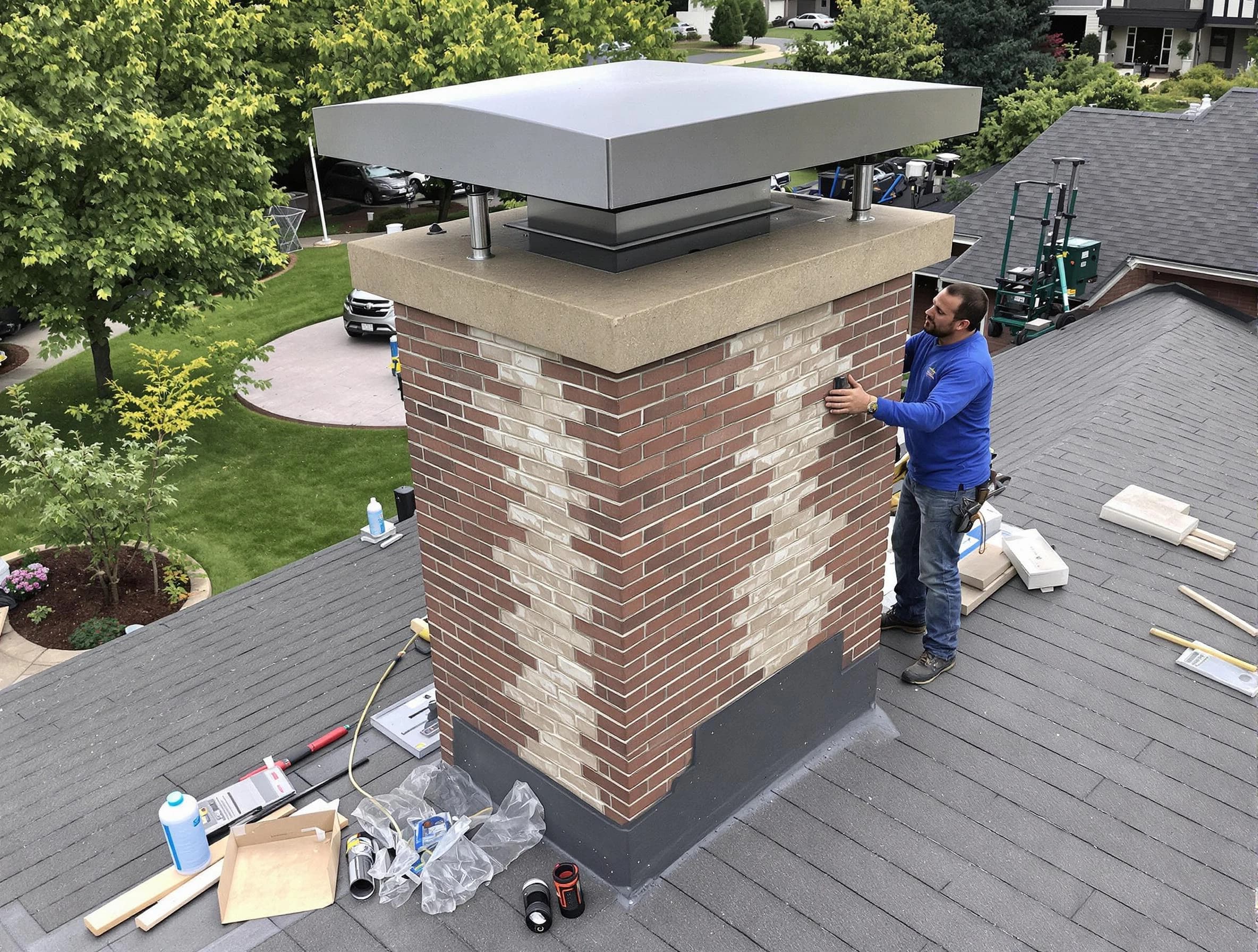 Dacono Chimney Sweep team working on a custom chimney remodel in Dacono, CO